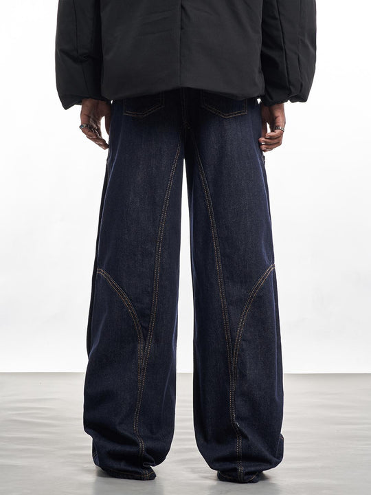 F3F Select Stitch Lines Dark Blue Double Knee Jeans | Face 3 Face