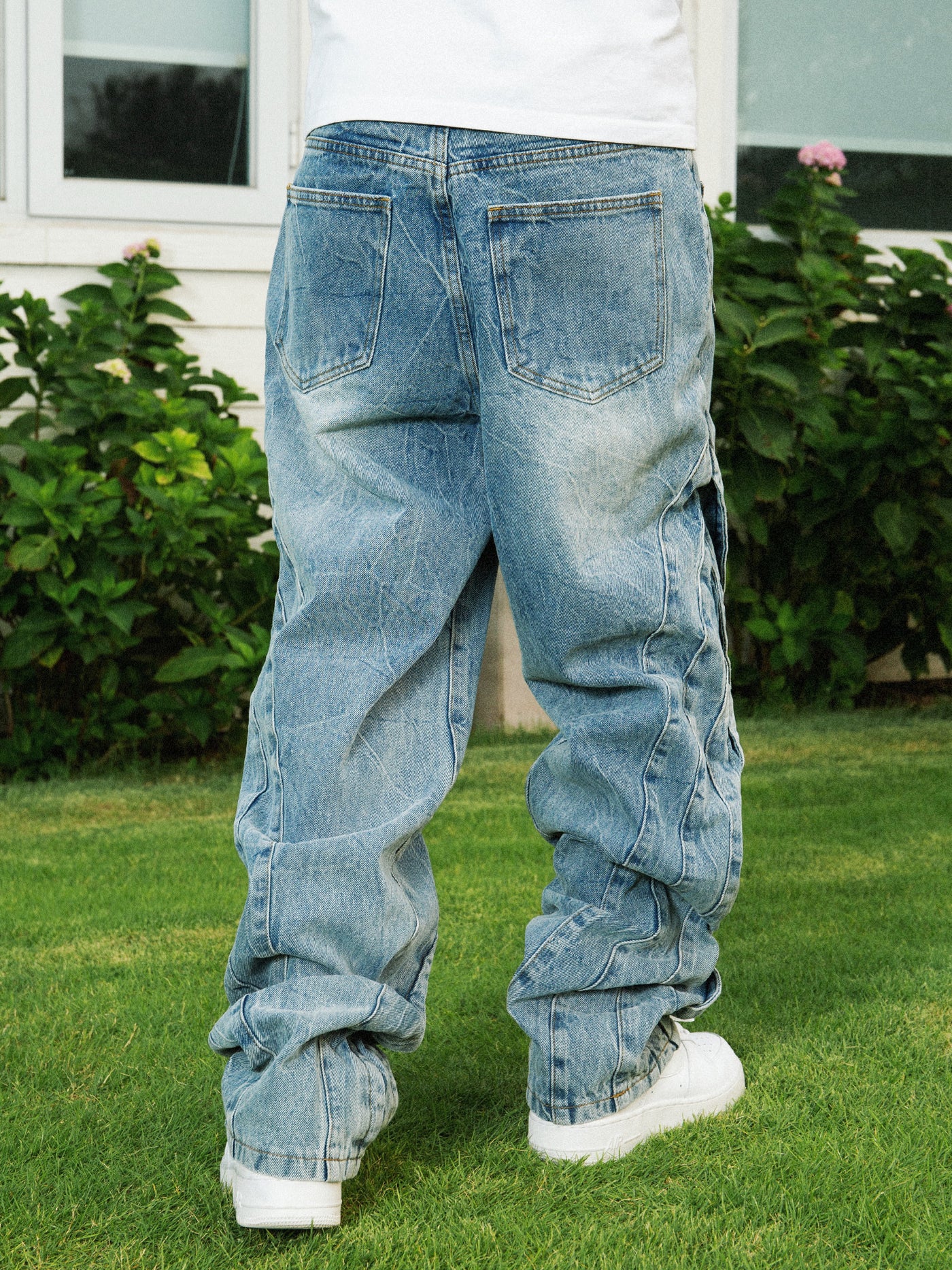 S45 Washed Vintage Stitching Baggy Jeans | Face 3 Face