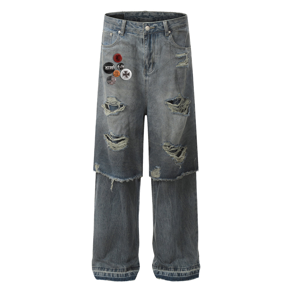 F3F Select Double Layer Ripped Baggy Jeans | Face 3 Face
