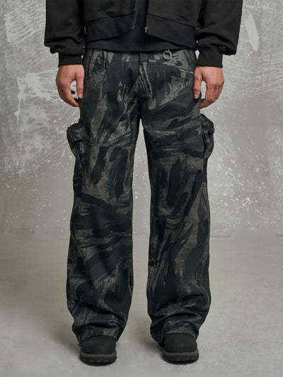 F3F Select Gray Camouflage Multi Pocket Baggy Cargo Pants | Face 3 Face