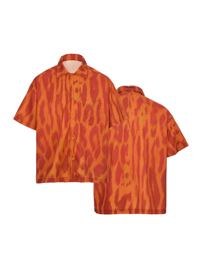 STEEPC Digital Full Print Orange Leopard Cuban Shirt | Face 3 Face