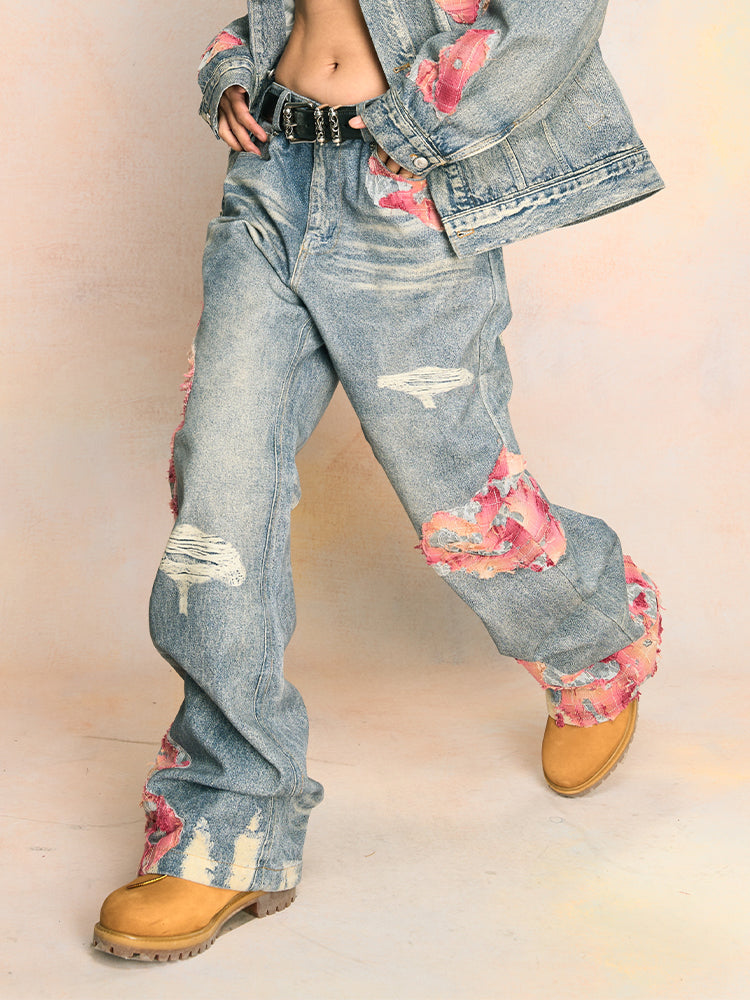 Shop Now Lace Print Denim Jeans – Face 3 Face
