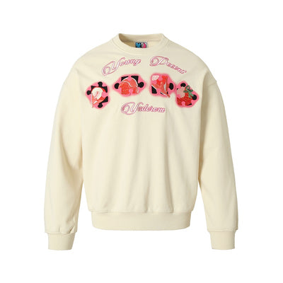 YADcrew Cream Strawberry Puzzle 3D Embroidery Sweatshirt | Face 3 Face