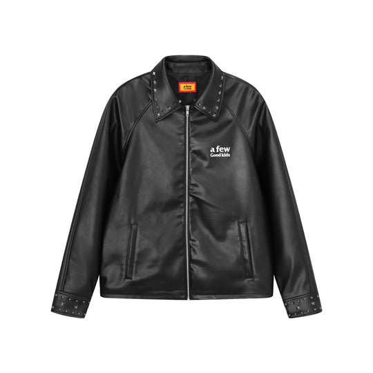 AFGK Shiny Rivets Zip Up Leather Jacket | Face 3 Face