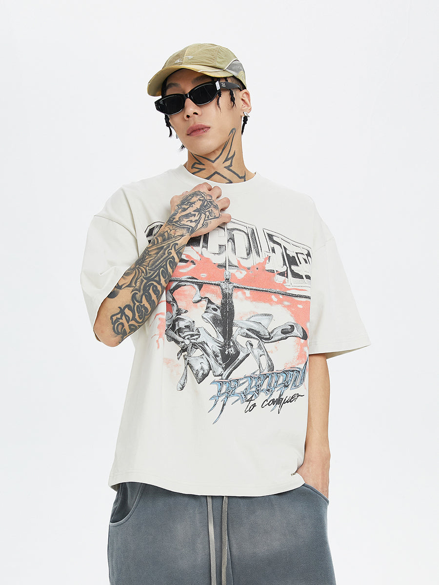 F2CE Washed Old Cross Art Printed Tee