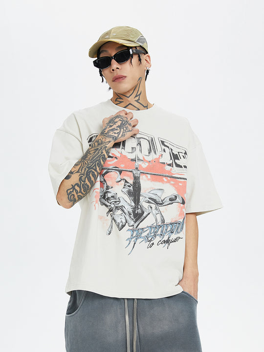 F2CE Washed Old Cross Art Printed Tee