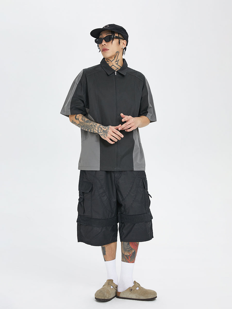 F2CE Patchwork Deconstructed Zipper Functional Shirt
