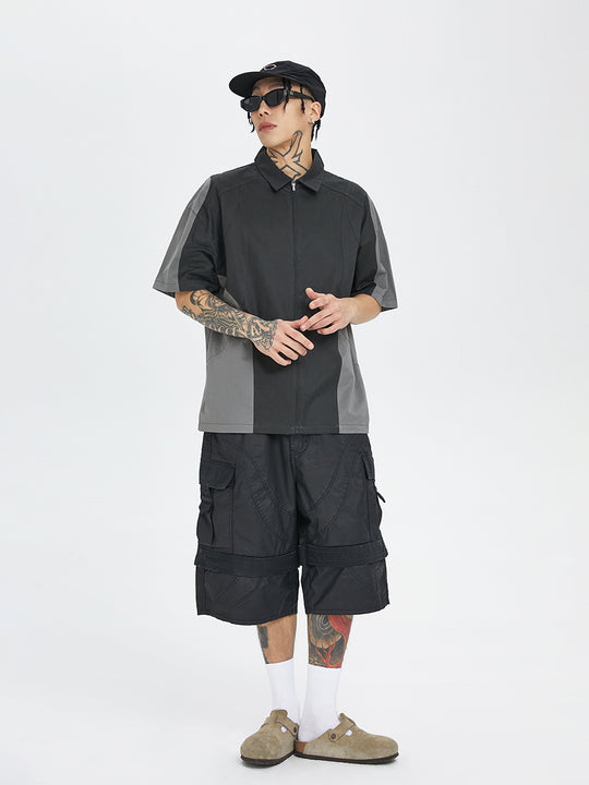 F2CE Patchwork Deconstructed Zipper Functional Shirt