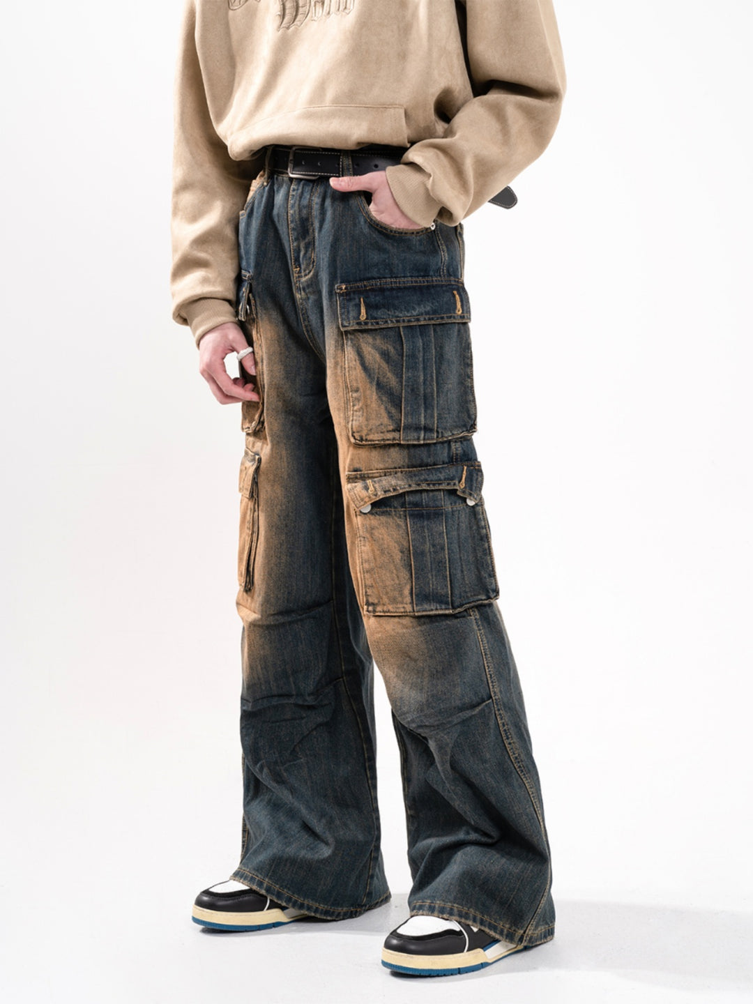 F3F Select Aged Blue Work Cargo Jeans