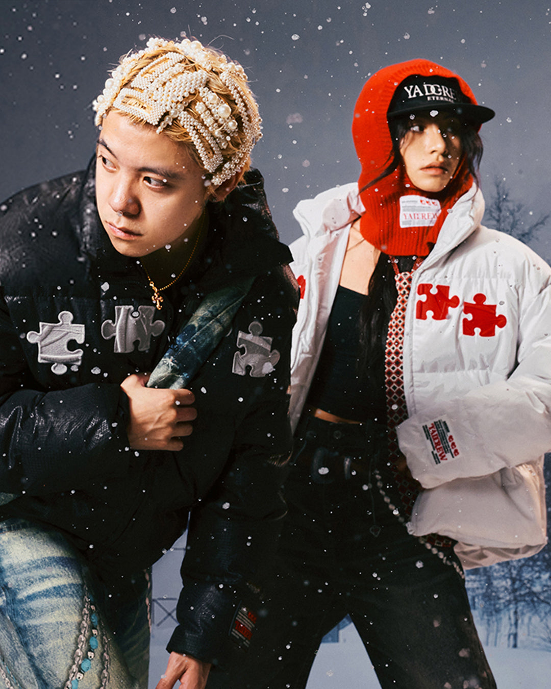 YADcrew 3D Embroidered Puzzle Spiderweb Down Jacket | Face 3 Face