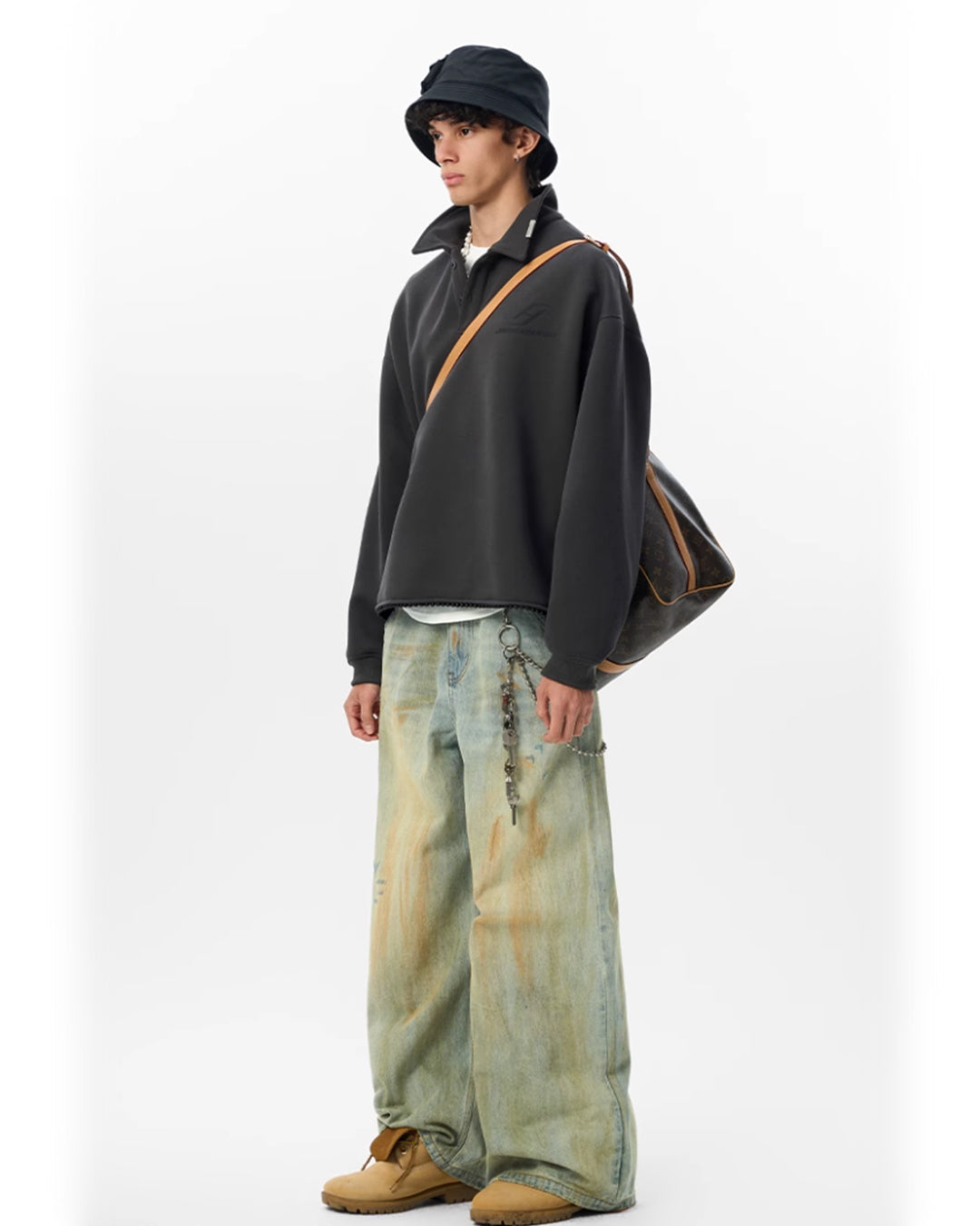 JHYQ Beaded Hem Polo-Collared Cropped Sweatshirt | Face 3 Face