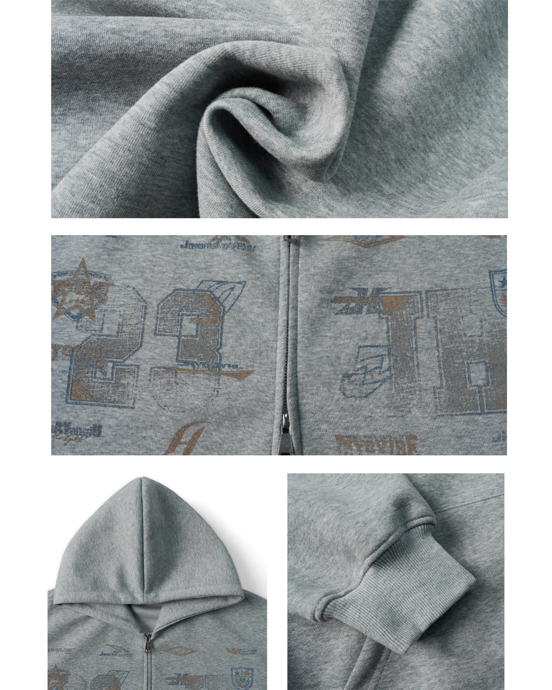 JHYQ Letter Printed Double Zip Hoodie | Face 3 Face