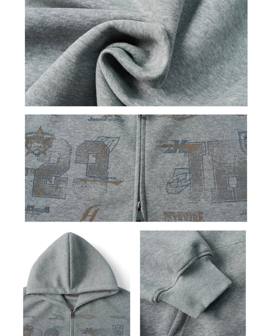 JHYQ Letter Printed Double Zip Hoodie | Face 3 Face