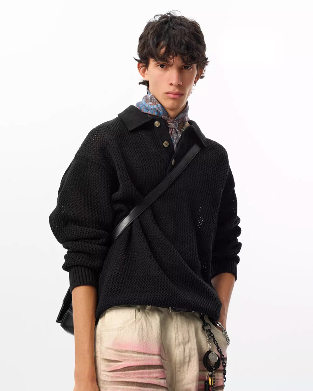 JHYQ Lightweight Jacquard Polo Knit Sweater | Face 3 Face