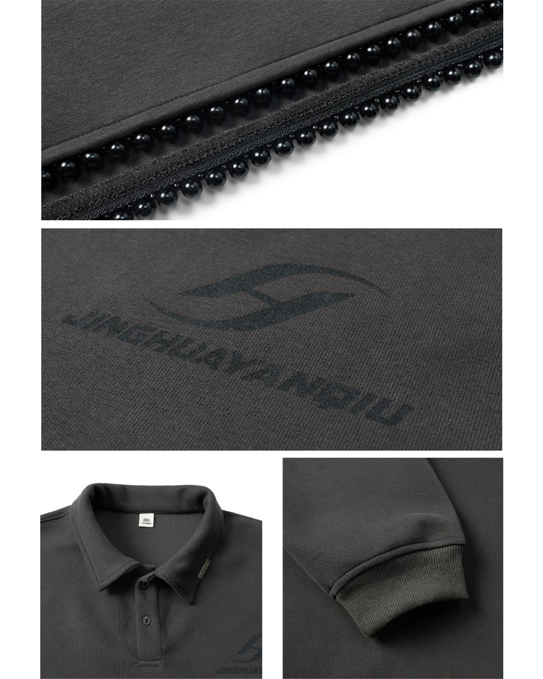 JHYQ Beaded Hem Polo-Collared Cropped Sweatshirt | Face 3 Face