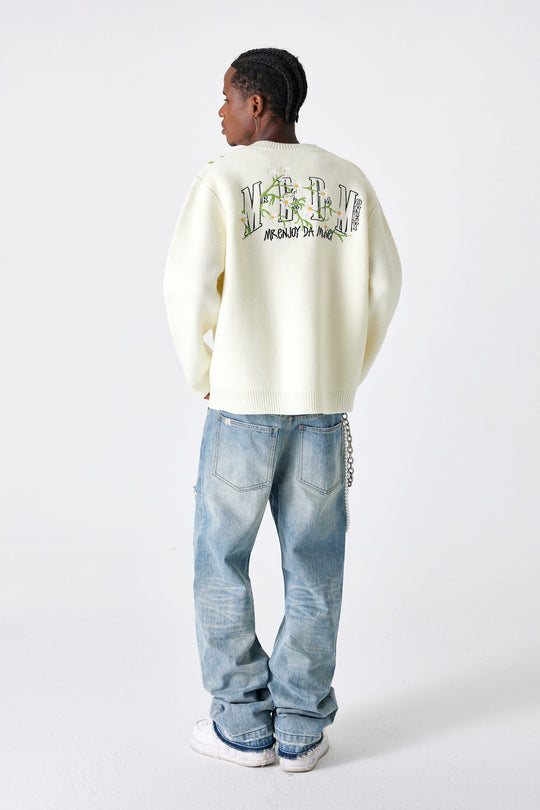 MEDM Flower Logo Embroidered Knit Cardigan