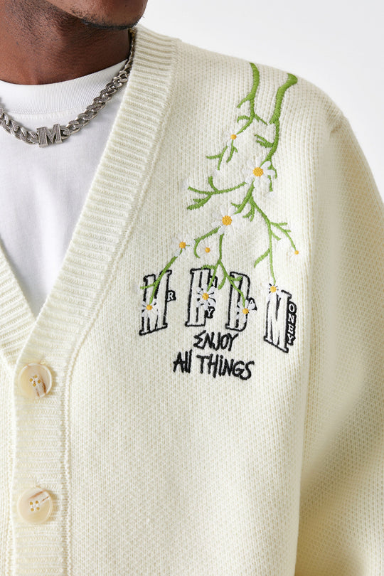 MEDM Flower Logo Embroidered Knit Cardigan