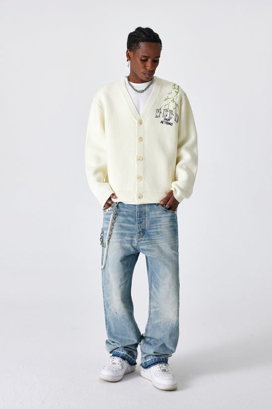 MEDM Flower Logo Embroidered Knit Cardigan