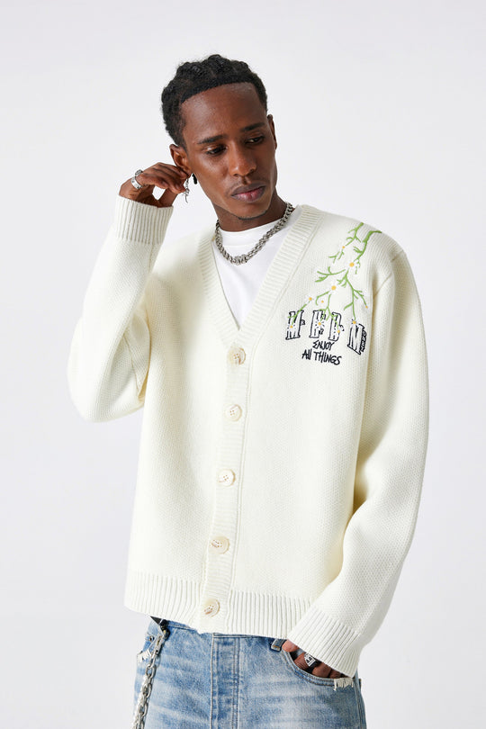 MEDM Flower Logo Embroidered Knit Cardigan