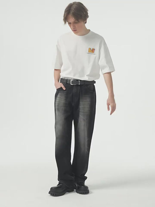 Harsh and Cruel Washed Straight Embroidered Denim