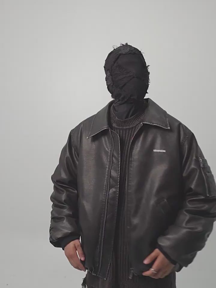 UNDERWATER Cross Embroidered Down Leather Bomber Jacket MA-1