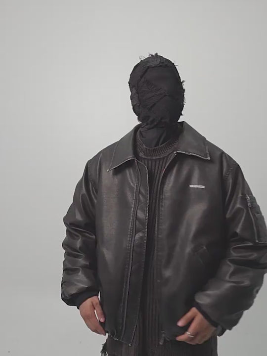 UNDERWATER Cross Embroidered Down Leather Bomber Jacket MA-1