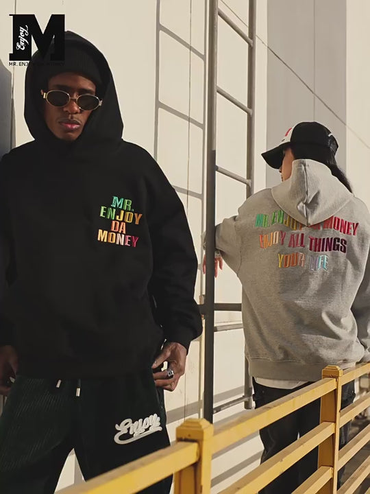 MEDM Rainbow Embroidery Gradient Letter Hoodie