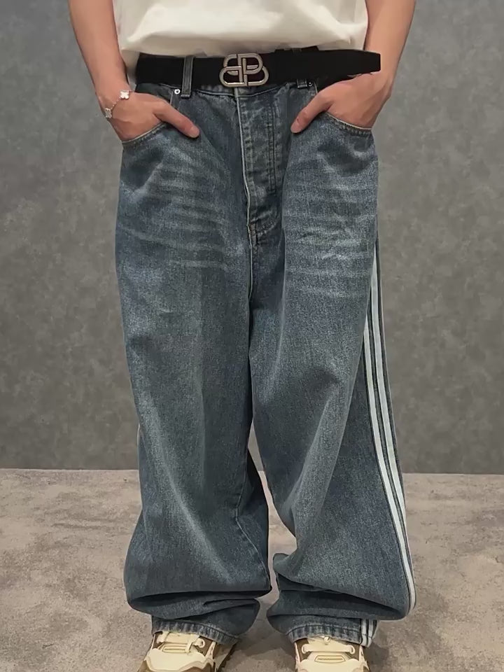 Harsh and Cruel Washed Baggy Track Denim Pants