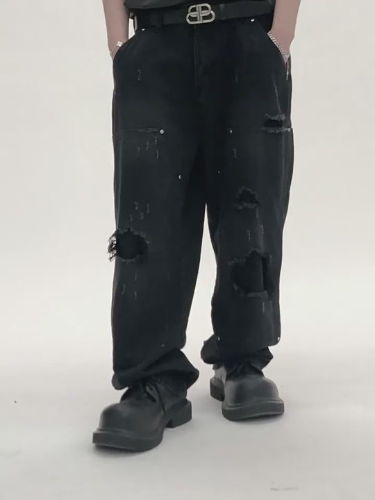 Harsh and Cruel Ripped Straight Stitched Denim Pants