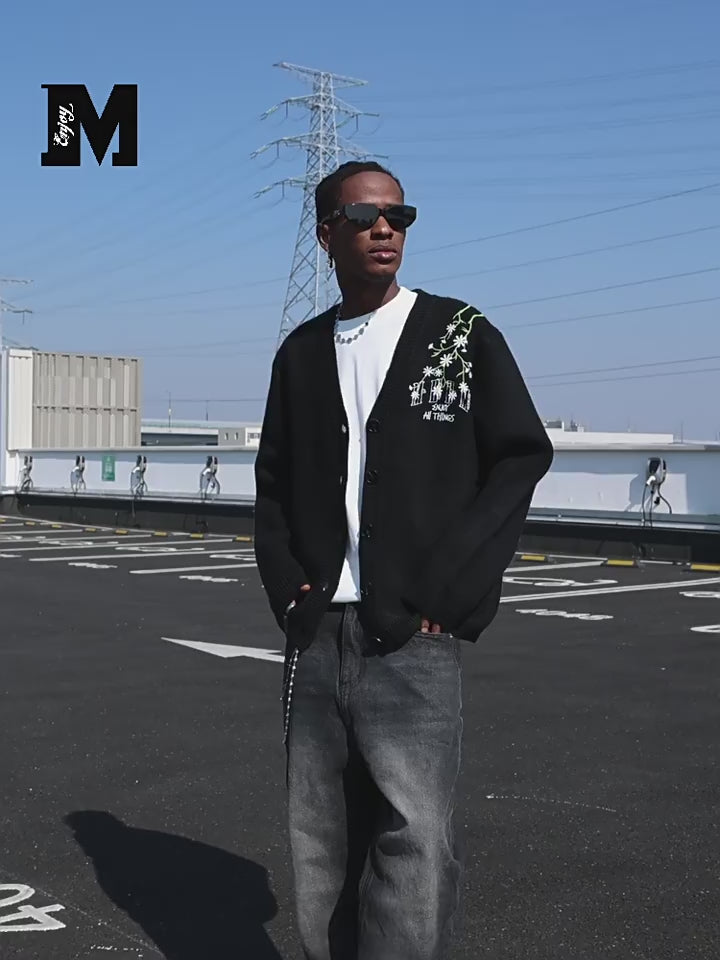 MEDM Flower Logo Embroidered Knit Cardigan