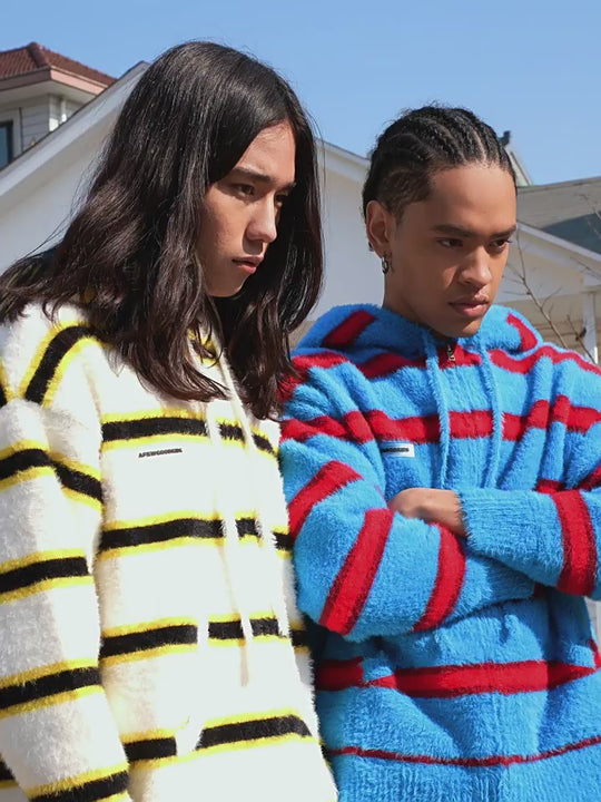 AFGK Striped Zipper Hooded Peplum Knit Jacket