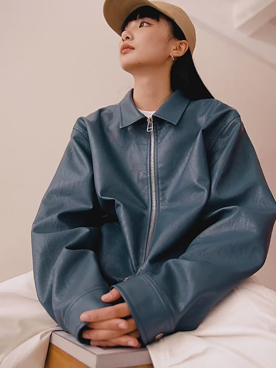 Wassup House Basic Zipper Leather Jacket