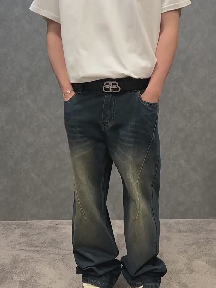 Harsh and Cruel Embroidered Logo Washed Stitched Denim Pants