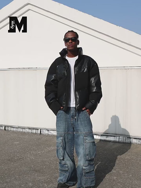 MEDM Embossed Logo Stand Up Collar Down Jacket