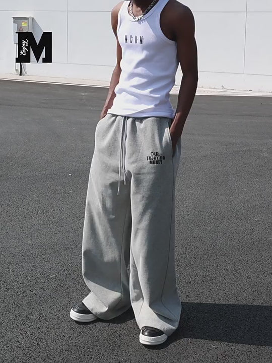 MEDM Basic Embroidered Wide Leg Sweat Pants