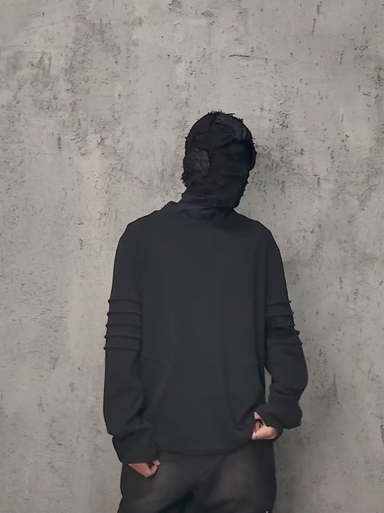 UNDERWATER Washed Pleated Deconstructed Patchwork Sweatshirt Black