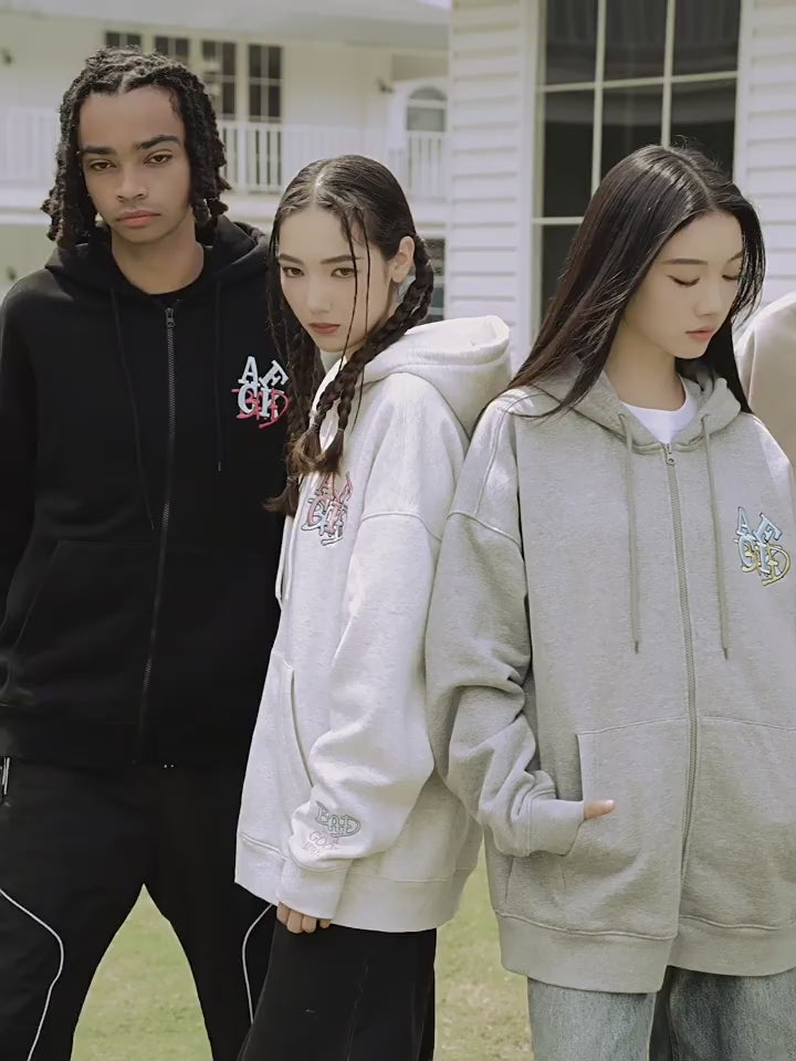 AFGK BAD Logo Embroidered Zipper Hoodie
