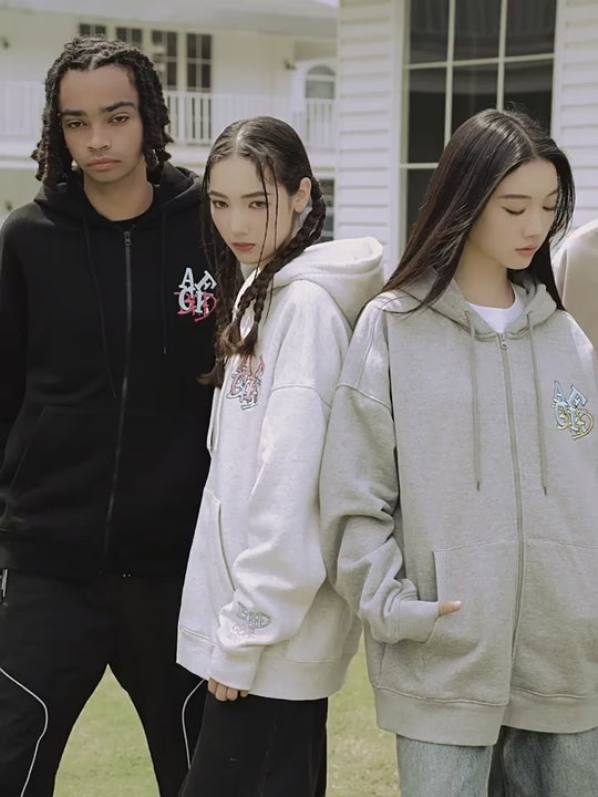 AFGK BAD Logo Embroidered Zipper Hoodie