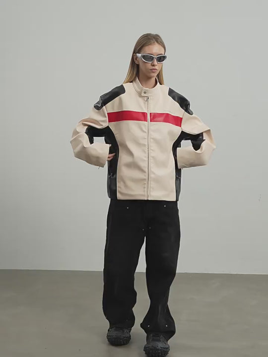 Harsh and Cruel Colorblock Leather Racing Jacket