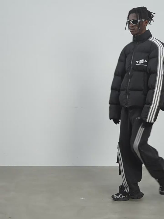 Harsh and Cruel Striped Puffer Logo Jacket