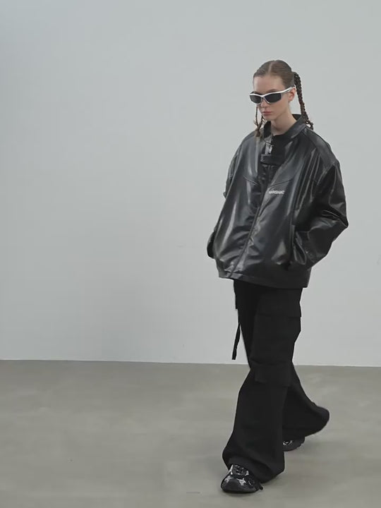 Harsh and Cruel Deconstructed Stitching Embroidered Leather Jacket