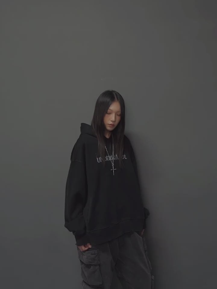 UNDERWATER Washed Destroyed Smoke Logo Print Hoodie