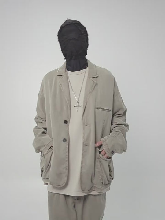 UNDERWATER Distressed 3D Cut Patch Pocket Suit Jacket