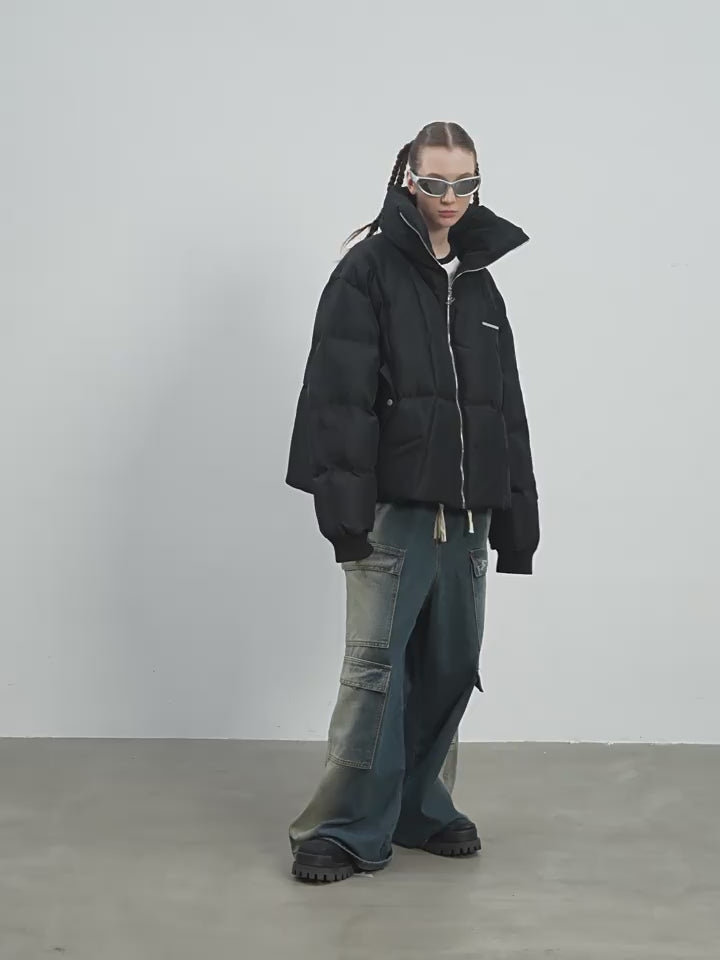 Harsh and Cruel Stand up Collar Metal Logo Down Jacket