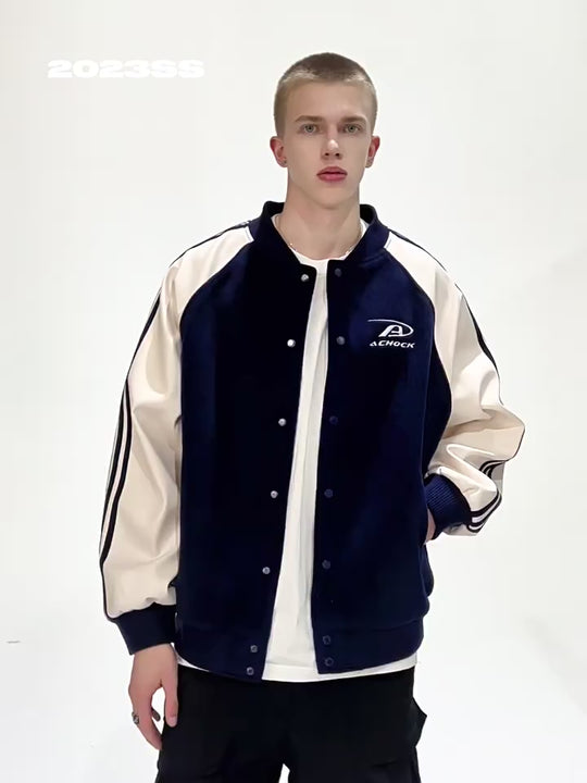 Achock Contrasting Color Shoulder Sleeve Baseball Jacket | Face 3 Face