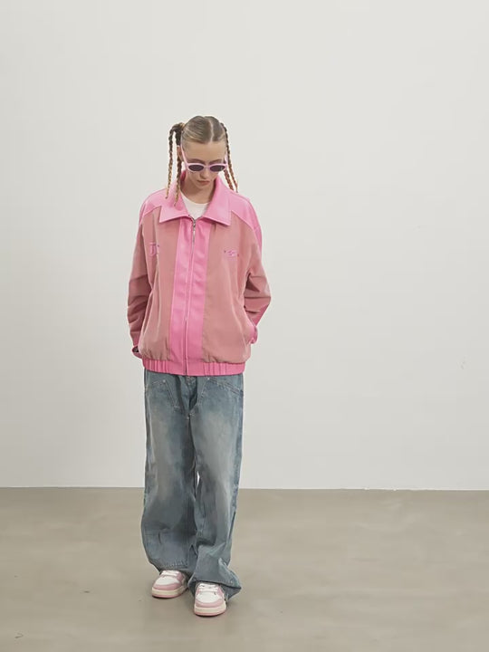 Harsh and Cruel Embroidered Corduroy PU Leather Jacket