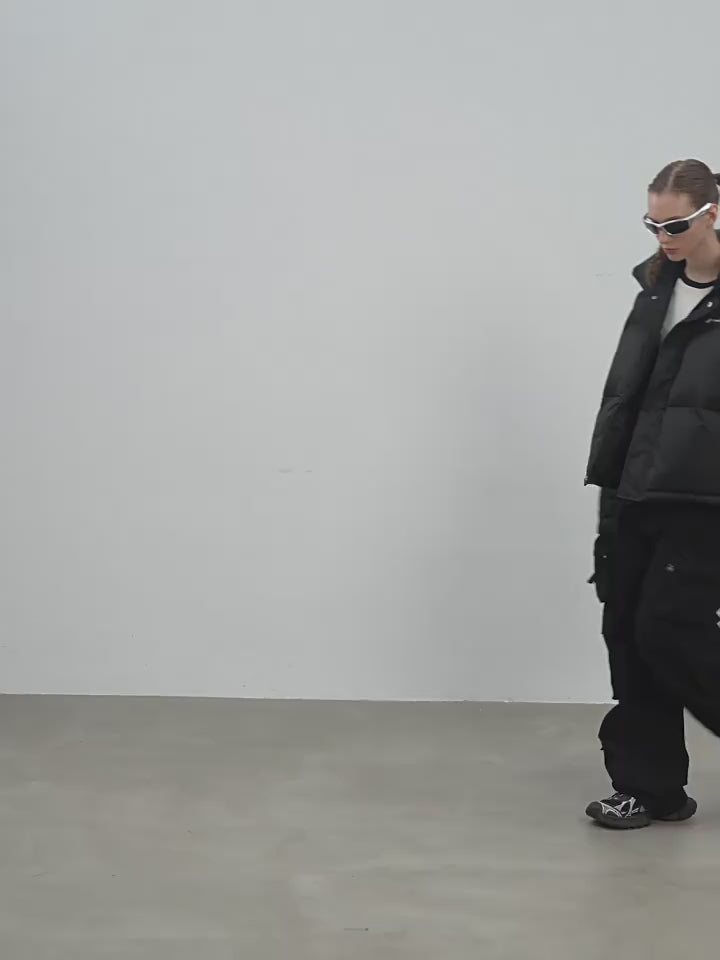 Harsh and Cruel Embroidered Logo Stand Up Collar Down Jacket