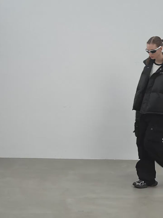 Harsh and Cruel Embroidered Logo Stand Up Collar Down Jacket