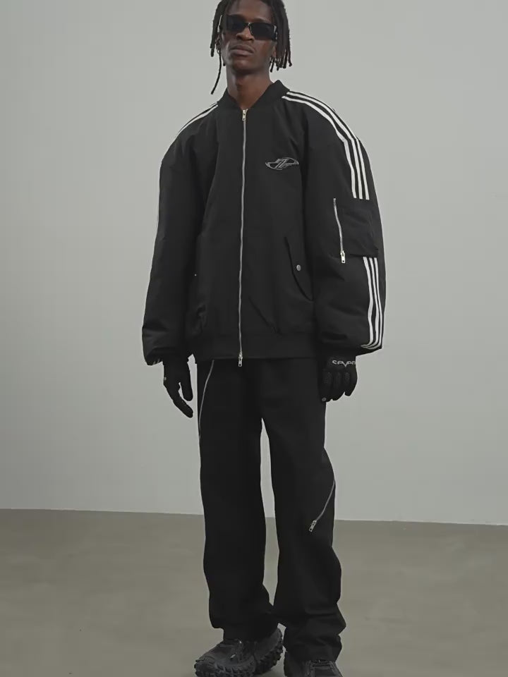 Harsh and Cruel Striped Metal Logo MA-1 Jacket