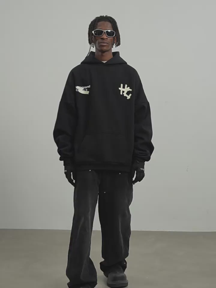 Harsh and Cruel Taped Logo Printed Hoodie